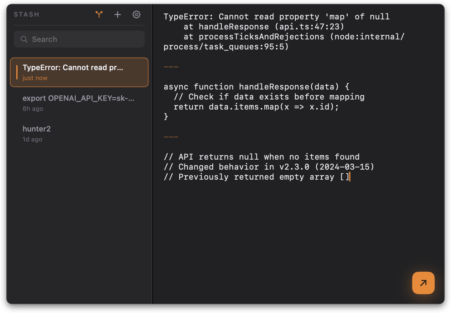 Stash in dark mode after merging